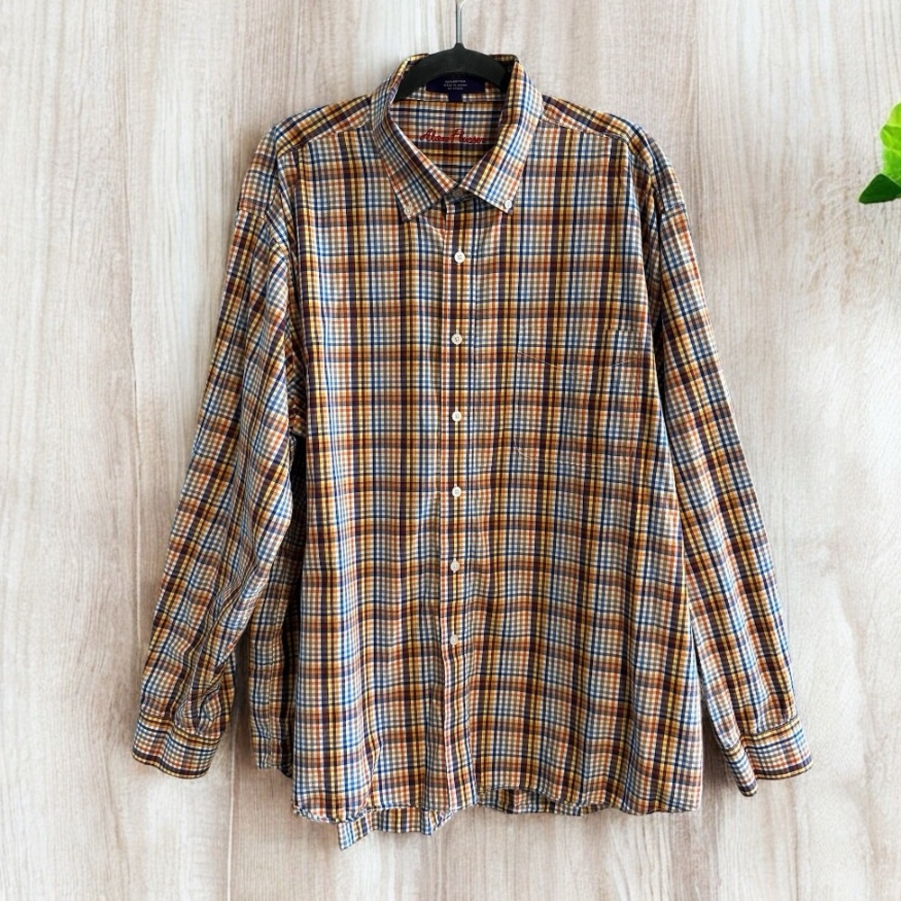 Alan Flusser Men’s XXL Plaid Long Sleeve Button-Up 100% Cotton Casual Shirt